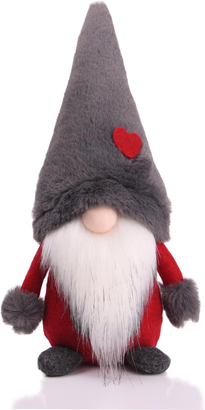 Amazlab Swedish Christmas Santa Gnome Plush Doll, Handmade Scandinavian Tomte Nordic Nisse Sockerbit Elf Dwarf Decoration, Christmas Party Gifts,Gray Hat and Red Body, 16 Inch