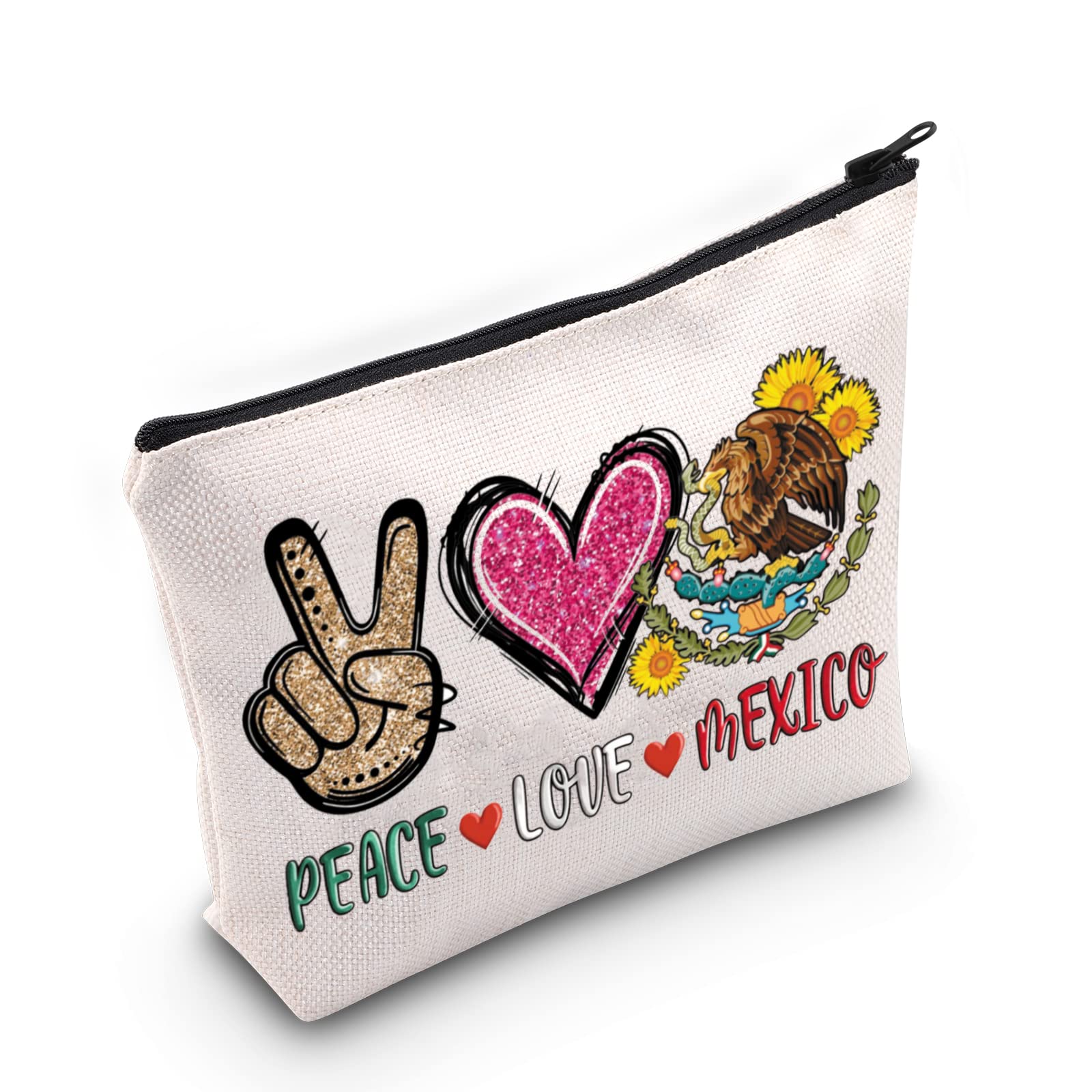 WZMPA Mexican Cosmetic Makeup Bag Mexico Trip Gifts Peace Love Mexico Zipper Pouch Bag For Women Girls (Peace Mexico)