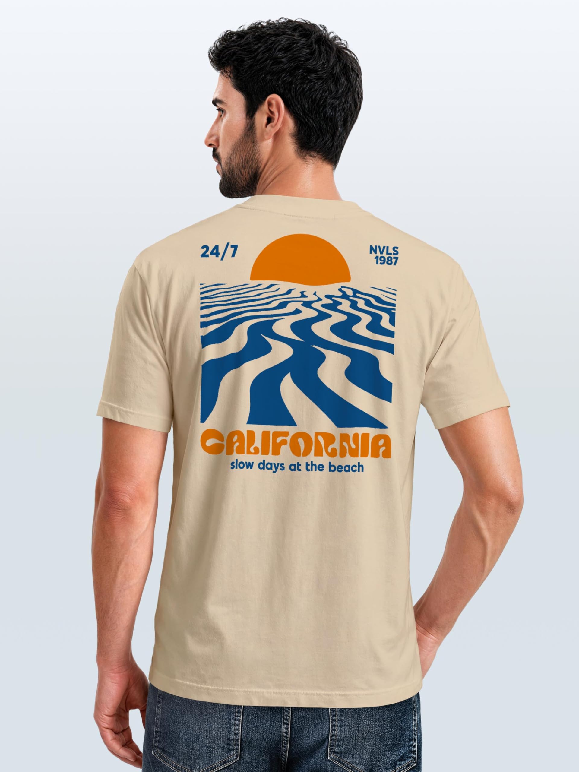 Neverless Backprint - Maglietta da uomo California Beach Retro Estate Grafica in Cotone Fashion Streetsyle Fashion
