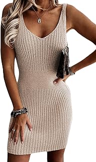 Womens 2025 Summer V Neck Ribbed Knit Sleeveless Tank Dresses Sexy Bodycon Club Night Out Dresses - Buy now