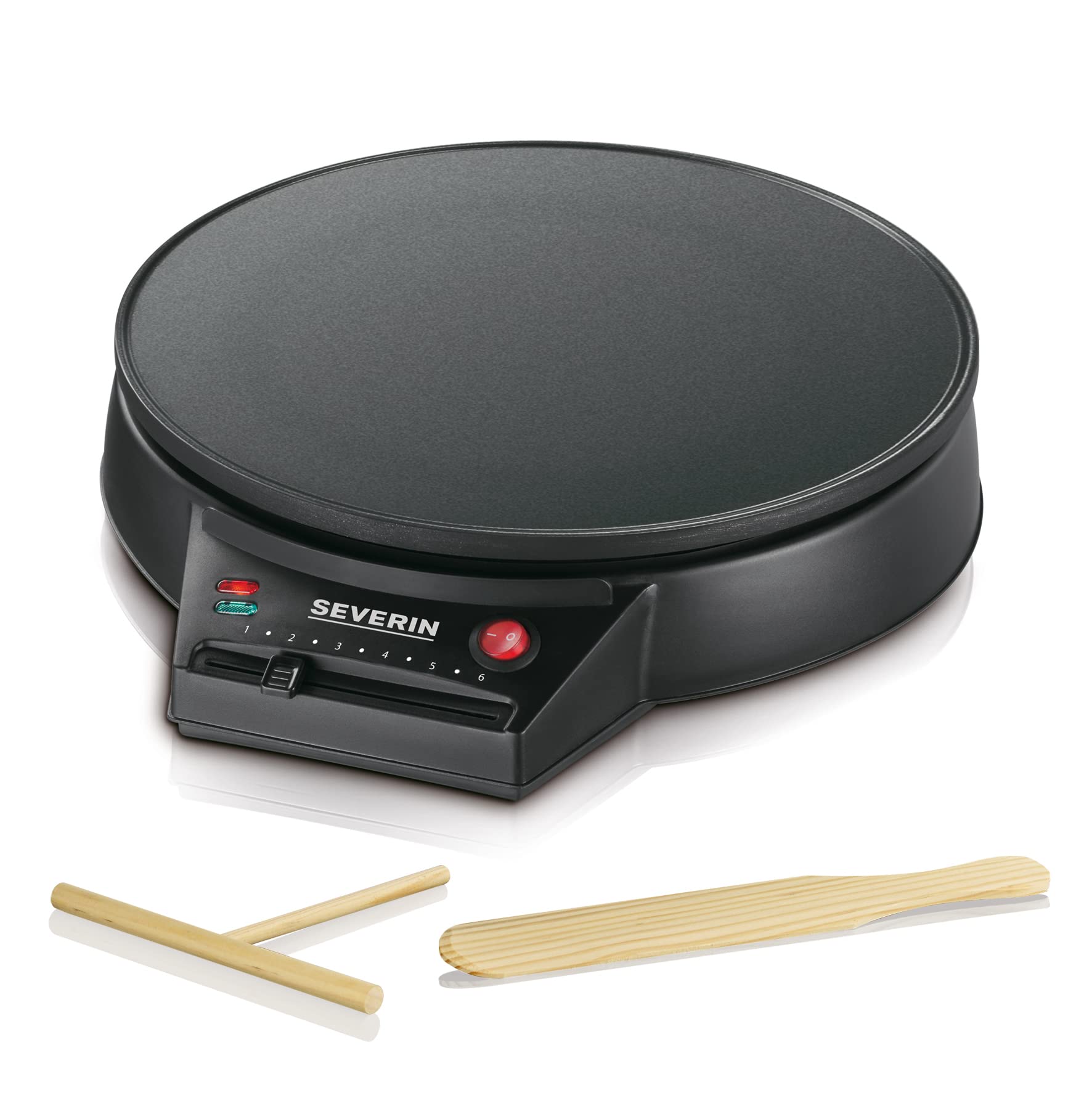 SEVERIN CM 2198 Crepiera elettrica di grandi dimensioni (30 cm), Piastra elettrica per crepes, gallette e piadine, Crepiera con controllo variabile della temperatura Nero