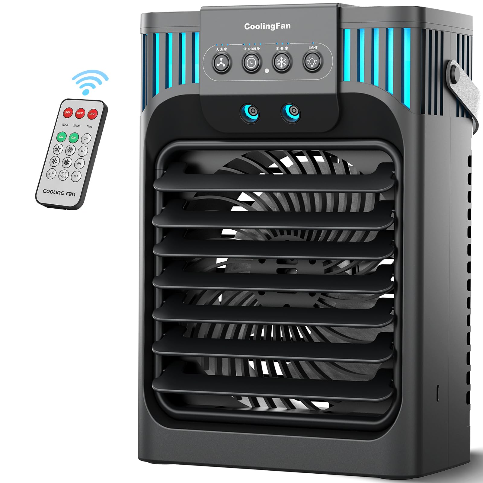 Portable air conditions with remote control, silent with 3 speeds, cooling fan of 1200 ml Personal Air Cooler Fan with 3 Mist, 7 Night Light, 8H Timer, Small Air Conditioner for Bedroom Office