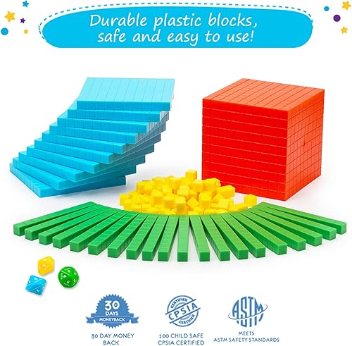 Miniatura 4 de Simply magic 141 bloques base de diez bloques para matemáticas – manipuladores matemáticos K-3, bloques de unidad de 1er 2do y 3er grado, bloques de