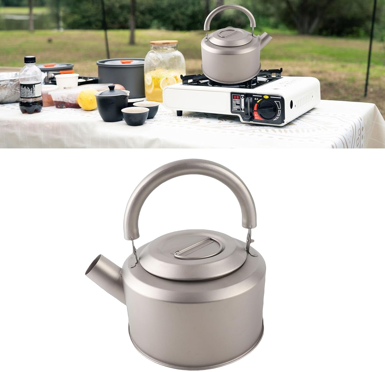 1.2L Camping Kettle, Ti Portable Lightweight Tea Coffee Pot, Compact Travel Kettle with Durable Construction, Ideal for Hiking, Picnic & Outdoor Travel