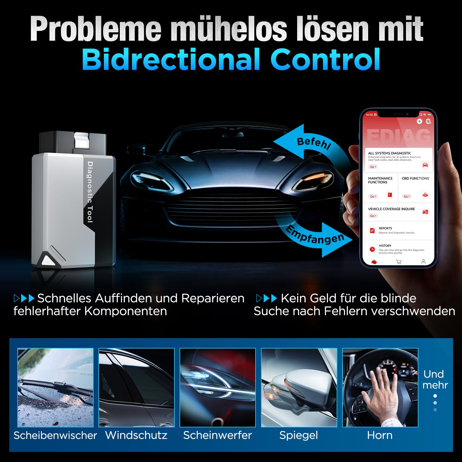 KINGBOLEN EDIAG Elite OBD2 Diagnosegerät Bluetooth,Auto Auslesegerät mit Vollständige System,15 Resets und Aktiver Test, Fahrzeugleistungstest für iPhone & Android,FCA und Can FD,Lebenslange Updates.