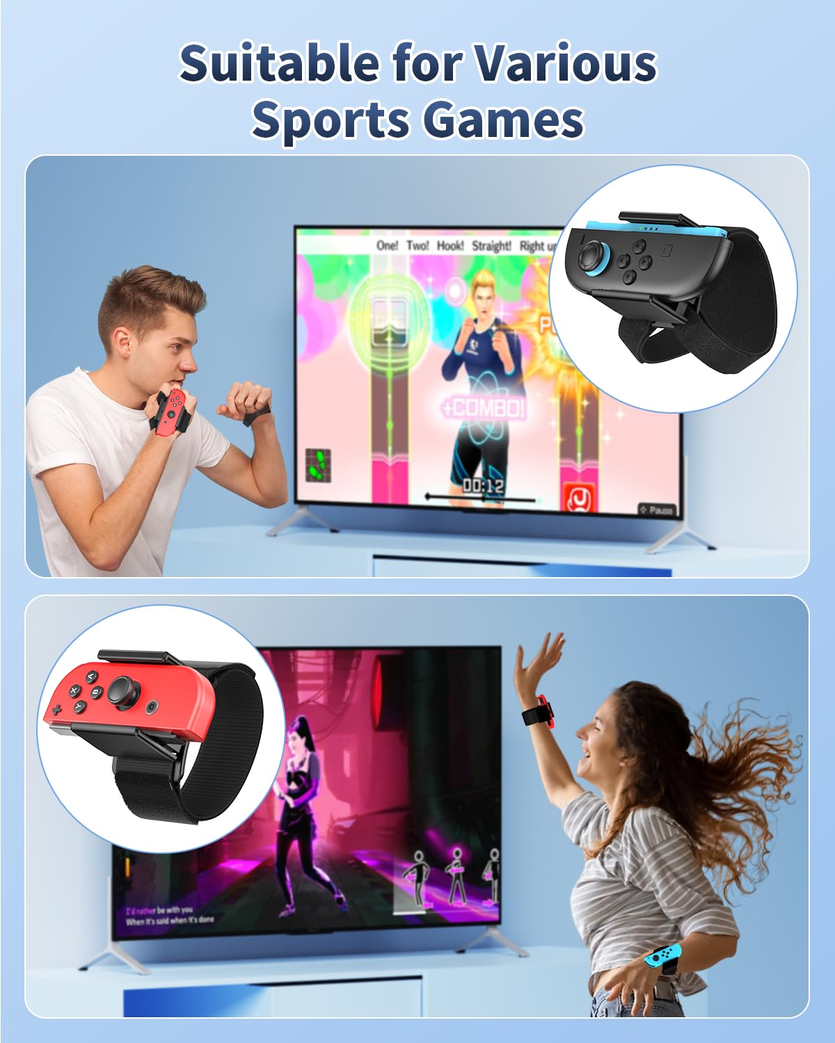 Correa de muñeca 6 en 1 para Switch Just Dance 2025 2024 2023 2022 2021, pulsera de diseño de boxeo para Nintendo Switch, juegos deportivos para Zumba Burn It Up, Joypad ajustable para Switch & Switch