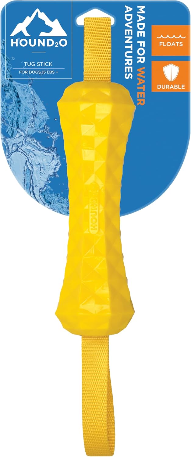 Playology Hound2O Tug Stick Dog Toy - Floating Tug Toy - Orange | Tough Durable Rubber Dog Toy, Indoor Outdoor Use