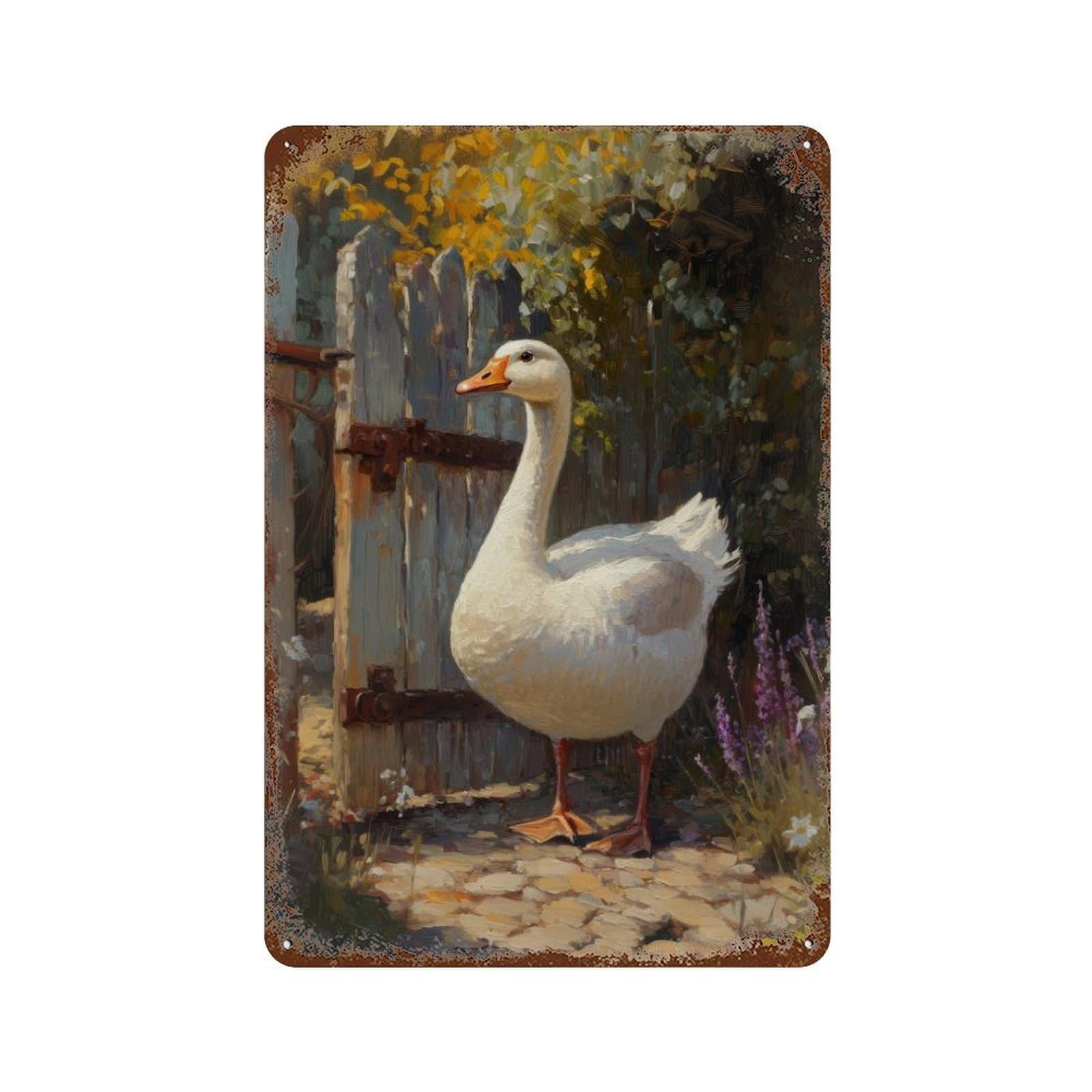 White Goose Cottagecore Decor Dark Academia Enchanted Wildlife Illustration Vintage Nature Rustic Aesthetic Wall Decor Art Metal Tin Poster Modern Home Decor Art Home Bar Shop Decorations Vintage Sig