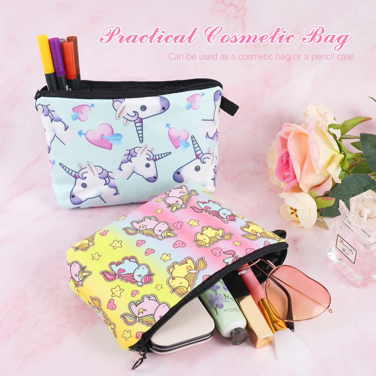 RHCPFOVR Cadeaux Licorne pour les filles Licorne Cordon Sac à dos/Trousse de maquillage/Bracelet/Collier/Élastiques