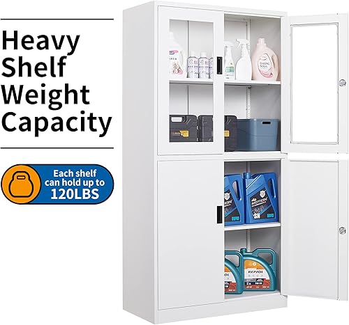 Miniatura 24 de STANI Armario de almacenamiento de metal para garaje con cerradura, archivador de acero con cerradura de 71 pulgadas, gabinete de almacenamiento de