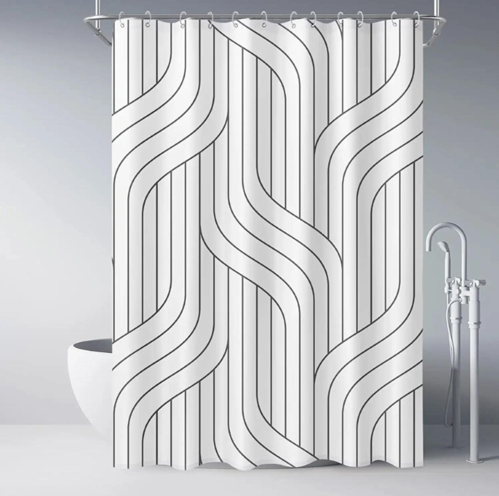 Rideau de douche en polyester de qualité avec motifs géométriques créatifs gris
