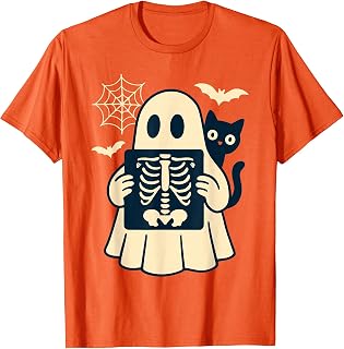 Radiology Ghost Halloween Xray Tech Radiologist Black Cat T-Shirt