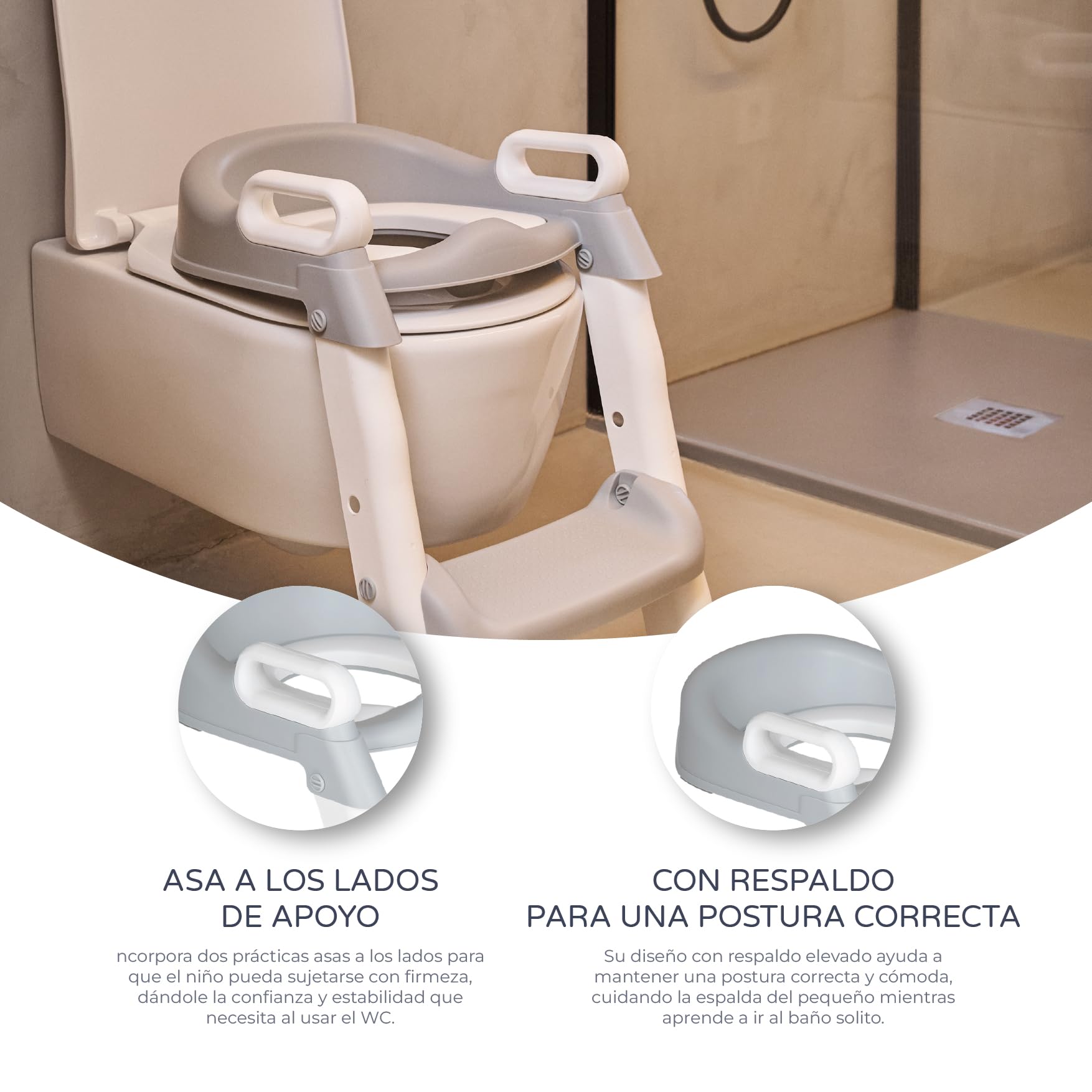 MS BabyWorld – Adaptador WC con Escalera – Asiento Acolchado para Inodoro | Plegable y con Altura Ajustable | Con Asas y Base Antideslizante | De 1 a 7 Años