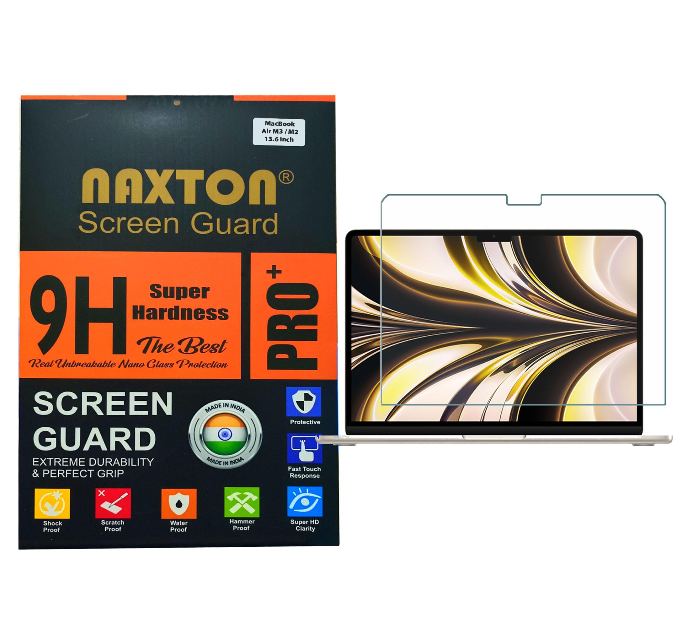 NAXTON® 9H Pro+ Unbreakable Screen Protector for MacBook Air M3 A3113 (2024) / M2 A2681 (2022) 13.6 Inch. 10x Times extra protection to your Macbook screen. Keeps Eyes Healthy while working for a Long time. (B0B8RZY3FM) Amazon Price History, Amazon Price Tracker