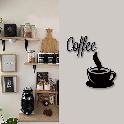Miniatura 4 de Taza de café de metal negro para decoración de pared con diseño de vapor para cocina, decoración de arte de pared, accesorios de barra de café