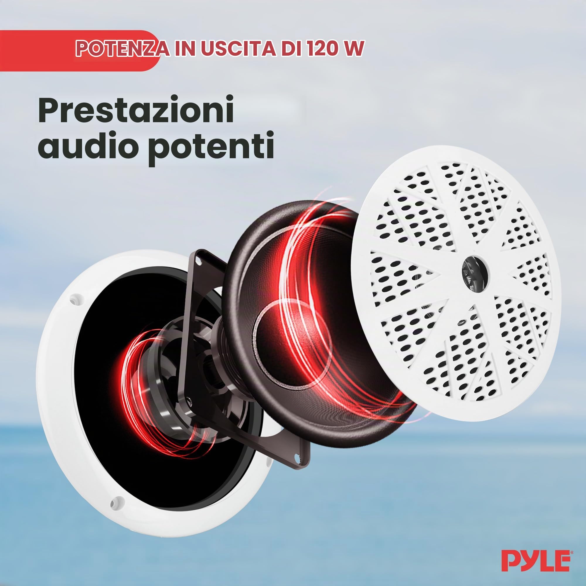 Pyle Autoradio Bluetooth Marina 12V Single DIN Per Yacht e Barca, Sistema Stereo con 4 Altoparlanti, Casse Audio Impermeabili, Microfono, Telecomando, Accessori Barca, Speaker, Bianco
