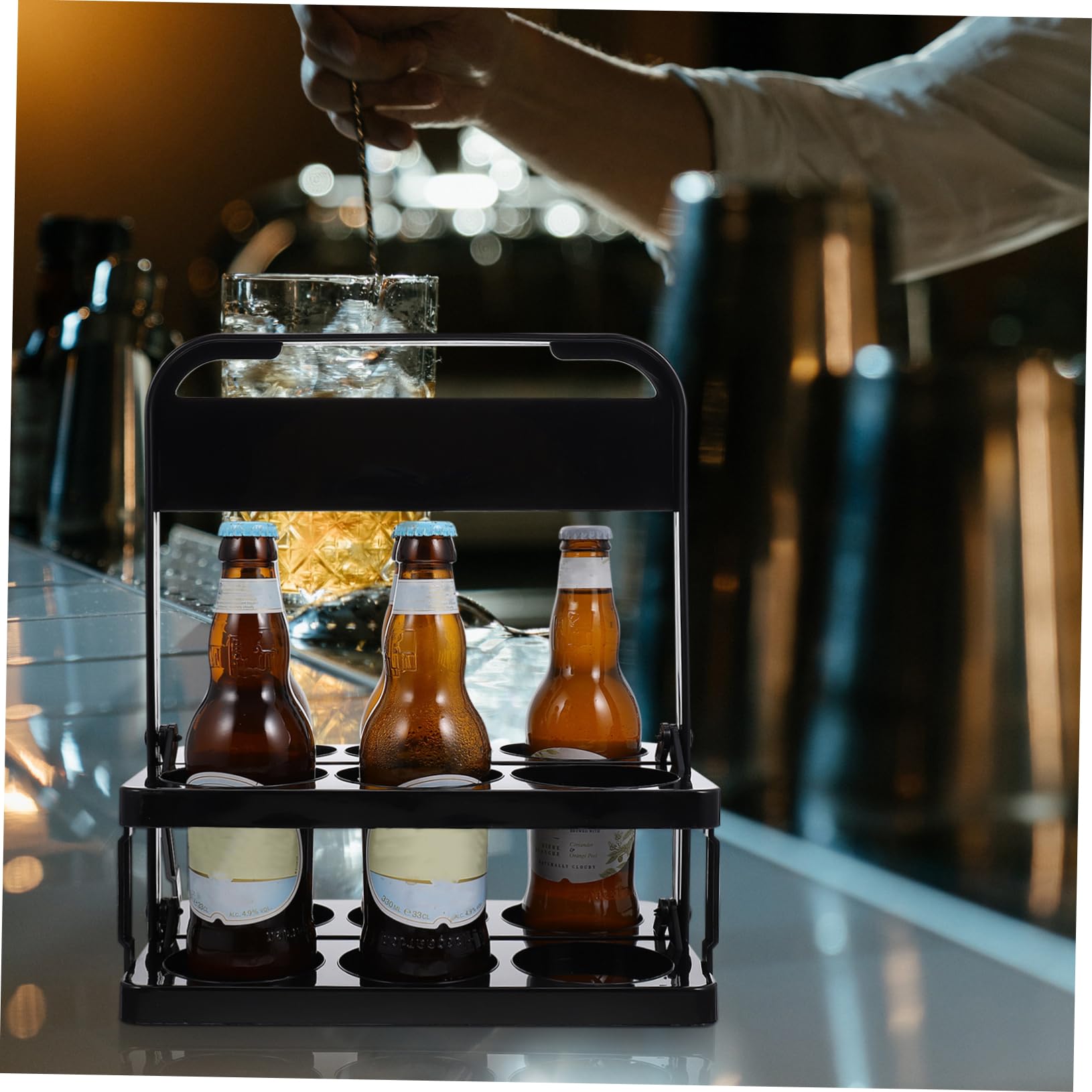 Cabilock 4 Piezas Soporte para Botellas de Cerveza Plegable y Portátil Organizador Resistente de Botellas con Asa Material y Envejecimiento para Fiestas y Uso Diario