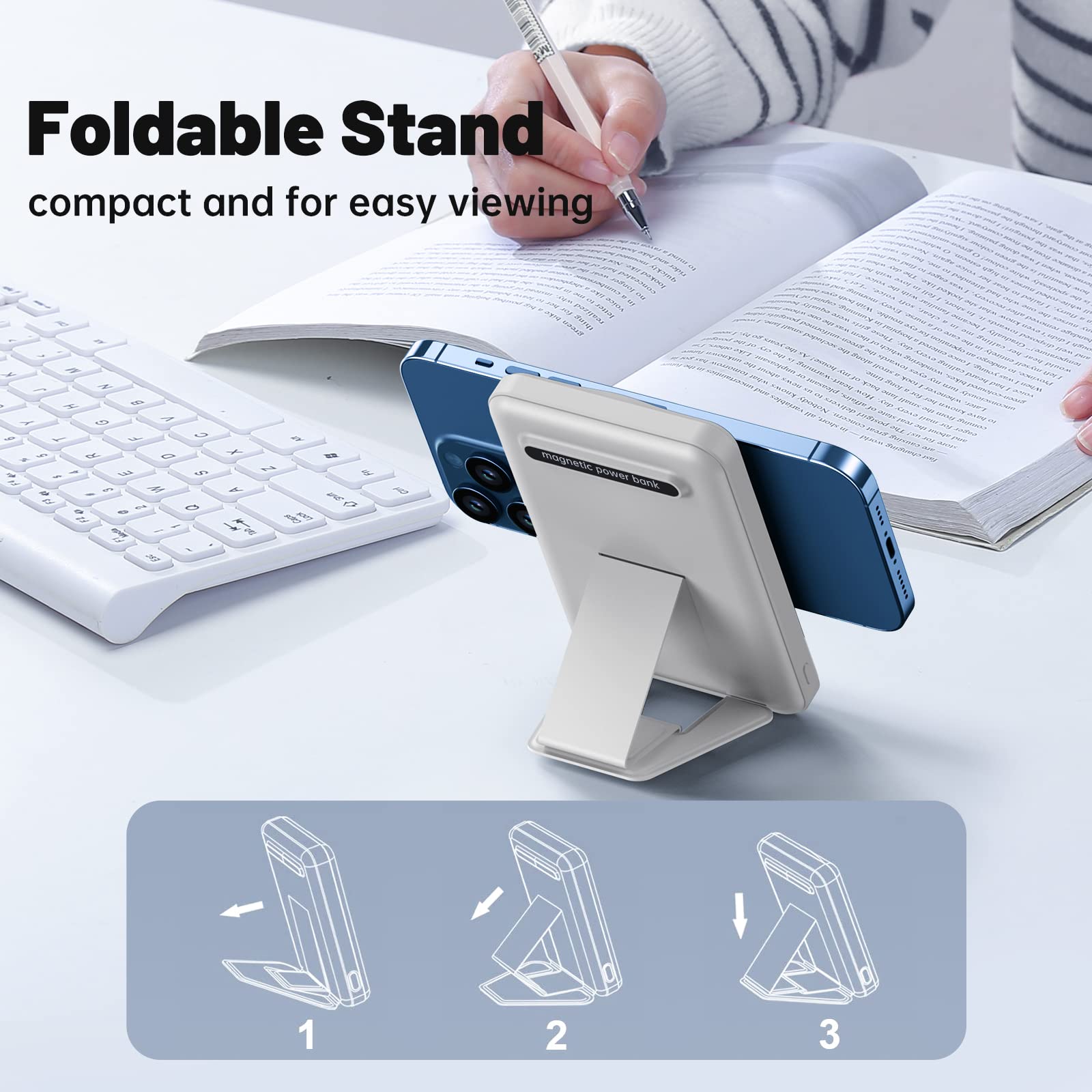 YAGOPAL Power Bank 10000mAh con Supporto Pieghevole Caricabatterie Portatile Agnetico Wireless PD 22.5W Tipo-C Ricarica Rapida Compatibile Magsafe per iPhone 16/15/14/13/12/Mini/Pro/Pro Max