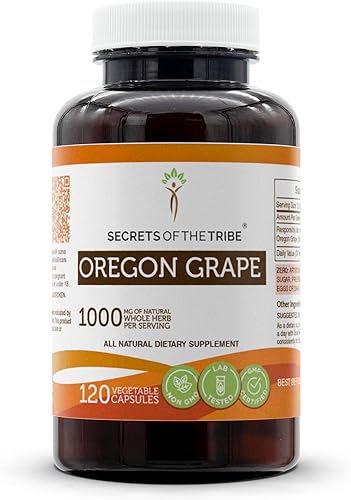 Secrets of the Tribe Oregon Grape 120 cápsulas, 1000 mg, Uva Oregon cultivada responsablemente (Mahonia aquifolium) raíz seca (120 cápsulas)