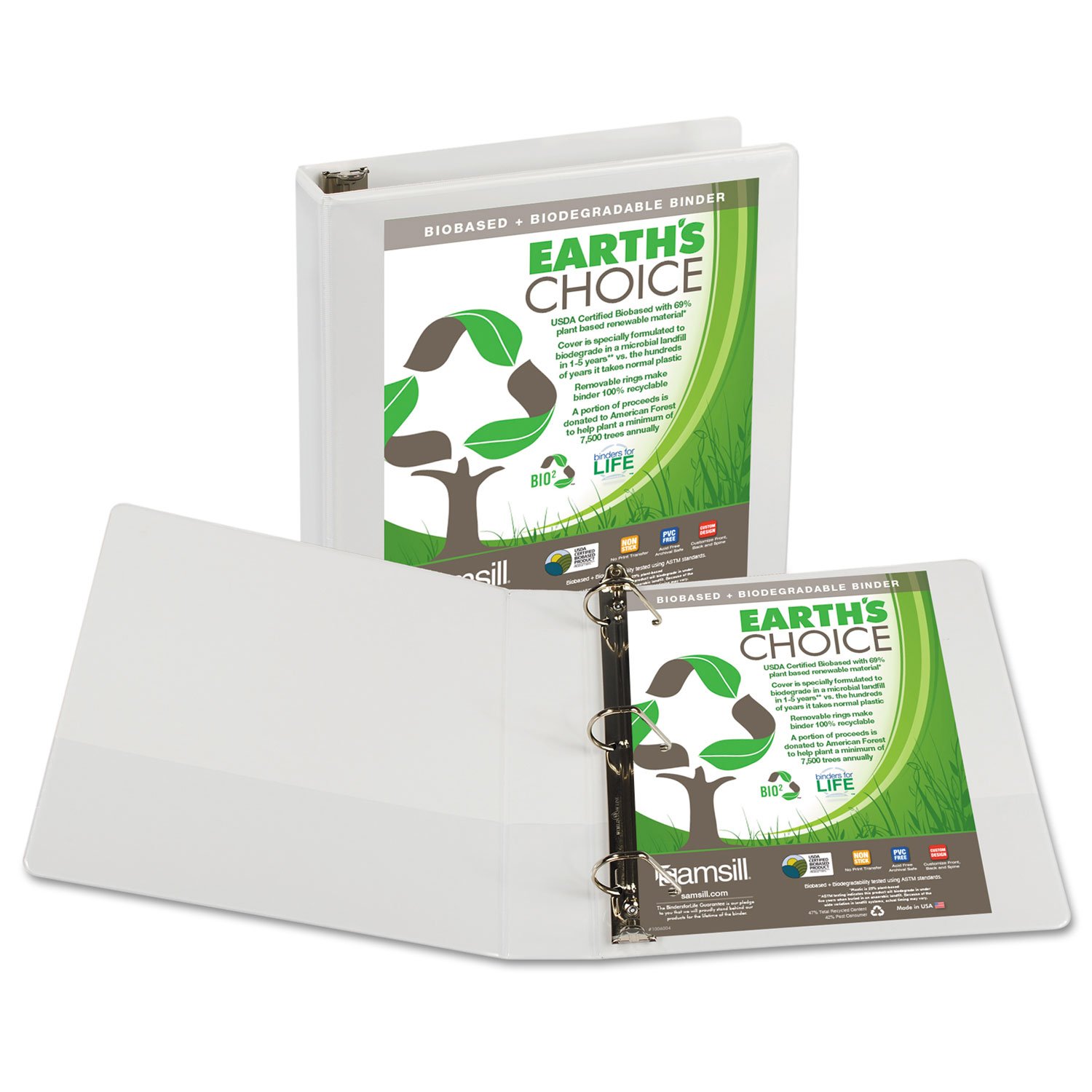 Samsill16957 Earth's Choice Biobased + Biodegradable D-Ring View Binder 1 1/2-Inch Cap White