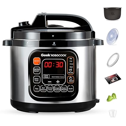Geek Robocook Zeta 5 Litre Electric Pressure Cooker|One Touch Instant Cooking For Smart Kitchen|11-In-1 Function|13 Indian Preset Menu|Automatic Rice Cooker,Steamer,Saute(Non Stick)5 Liter