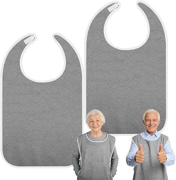 Aolso 2 Pezzi Bavaglino Adulti, Lavabili e Riutilizzabili, 72 x 44 cm Bavaglini da Pranzo per Adulto in Strappo, Protezione per Indumenti per Uomini, Donne, Anziani e Disabili(Grigio Scuro) - 1