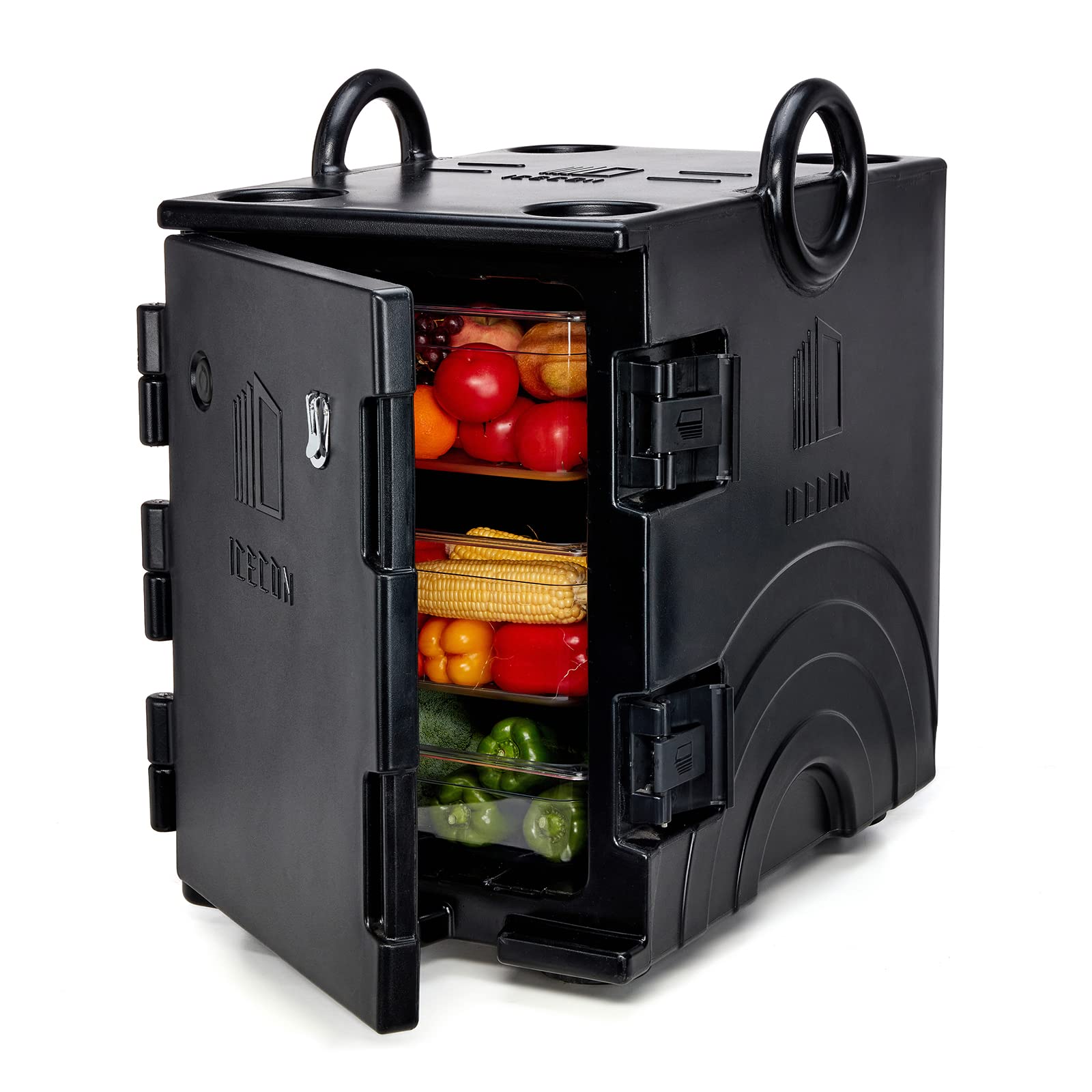 ICECON Front Loading Insulated Food Pan Carrier,95 Quart Hot Box for Catering,Hot Box Food Warmer for 6 Full-Size Pans,LLDPE Stackable Insulated Food