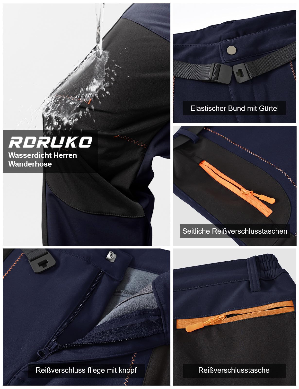 Rdruko Pantalones de esquí para hombre, impermeables, para invierno, softshell, resistentes al viento, cálidos, de invierno, térmicos, forrados, pantalones de snowboard, pantalones de trekking con