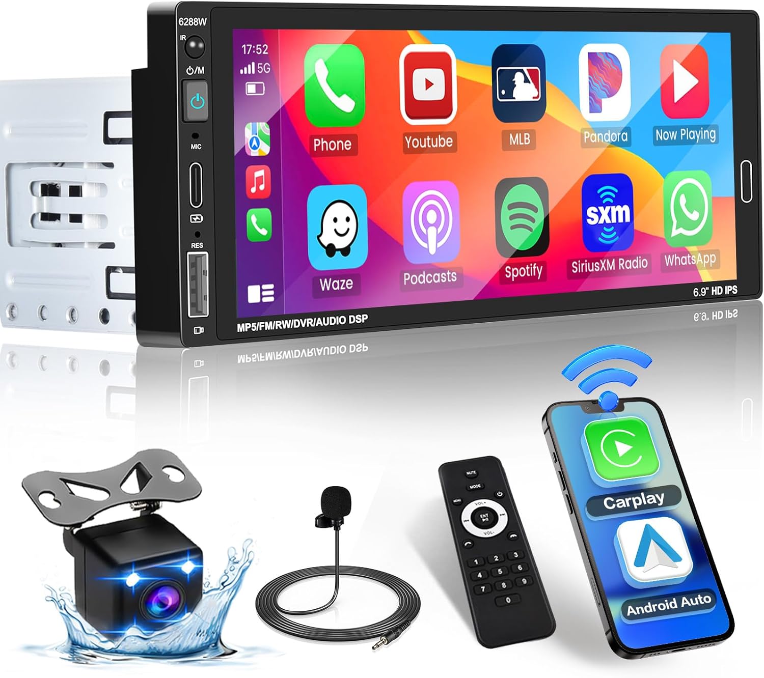 Ohradio DAB/DAB Autoradio 1 DIN mit Ausfahrbarem 7-Zoll-Bildschirm, Unterstützt Wireless