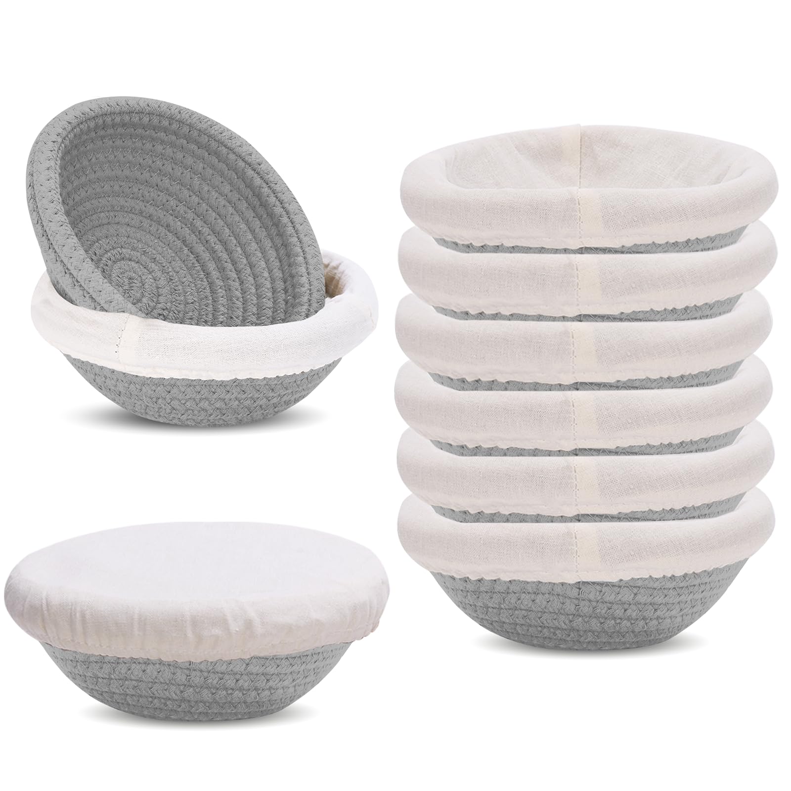 Banneton Gärkörbchen aus Baumwolle, Mini-Sauerteig-Brotbackset, kleine handwerkliche Teigkörbe mit Deckel und Einsatz für hausgemachtes Brotbackzubehör (grau, 12,7 cm)