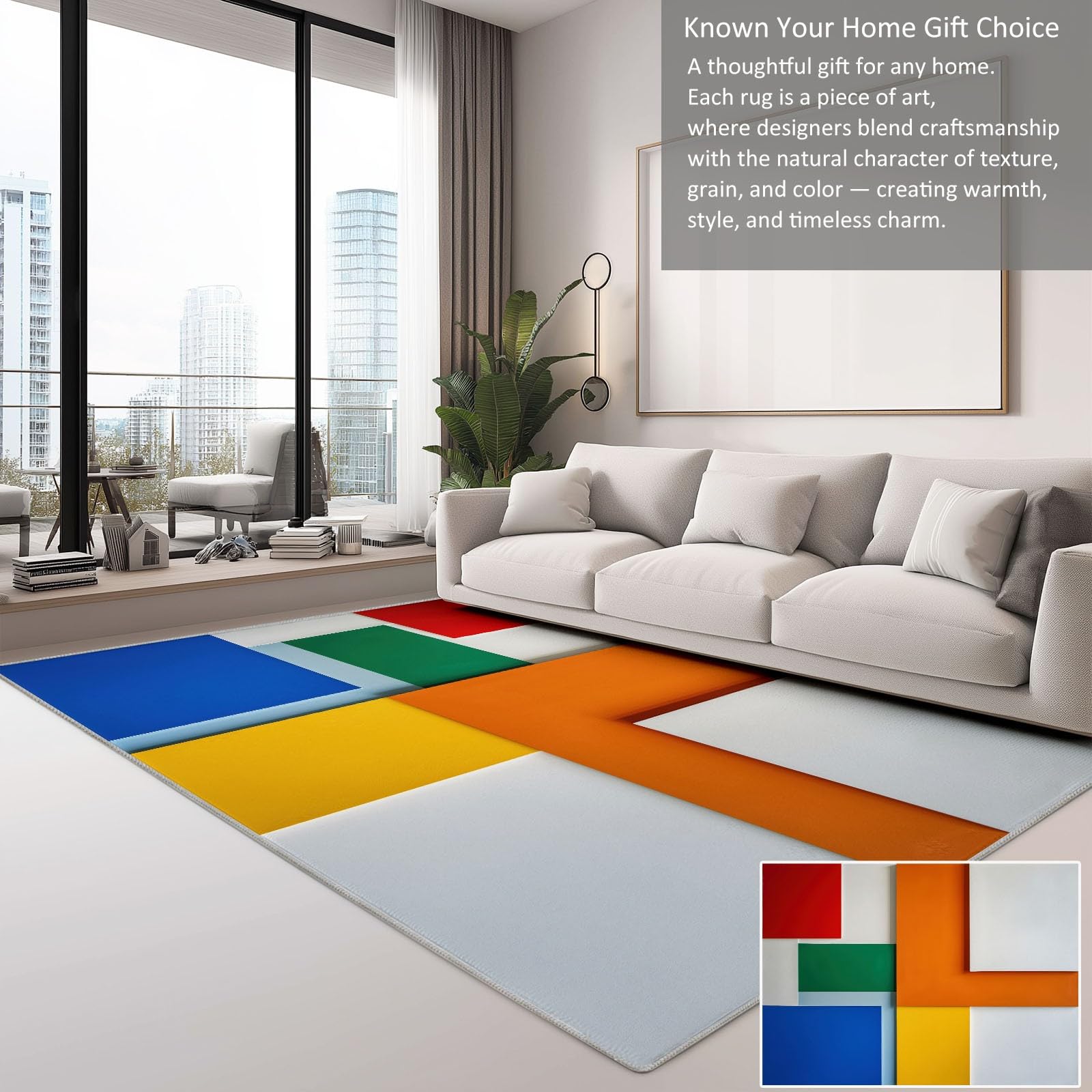 Teppich Wohnzimmer Farbige Geometrie 80x150cm Waschbare Kurzflor Teppiche Großer rutschfest Carpet, für Schlafzimmer, Büro, Kinderzimmer Druck Teppich