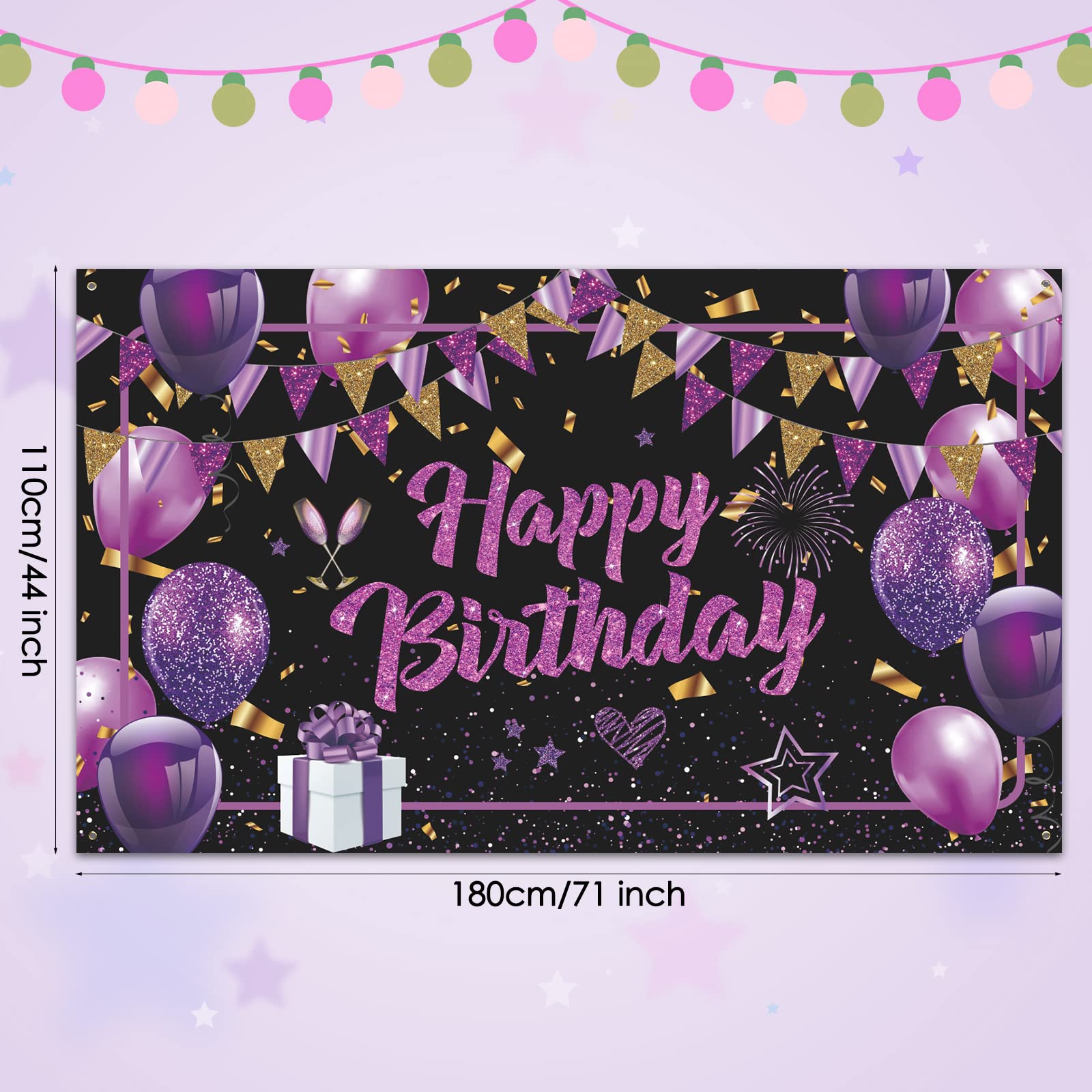 LDWLYW Lila Geburtstags-Banner – Glitzer Dekoration Für Frauen & Mädchen (2,1x1,5 M)