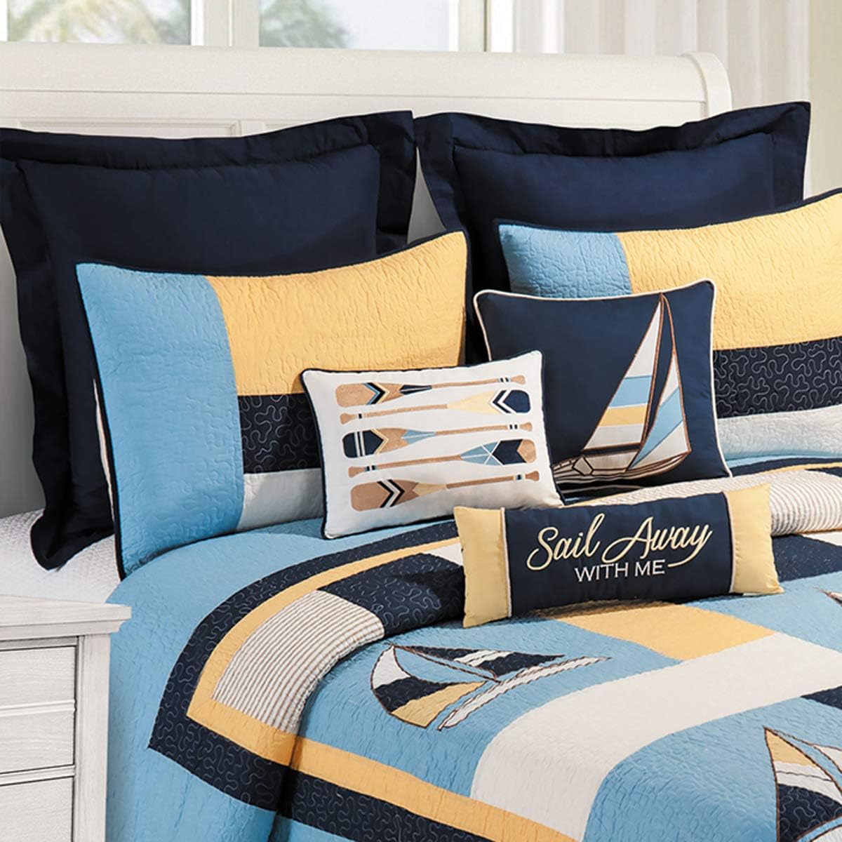 C&F Home Channel Harbor Twin Quilt 100% Cotton Lightweight Machine Washable Reversible Bedspread Coverlet Twin Multi