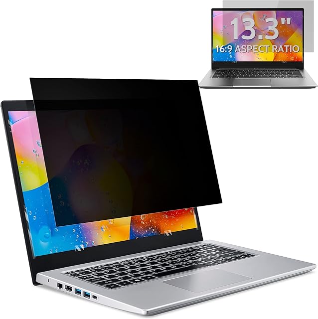 Laptop Privacy Screen 13.3 Inch 16:9 Aspect, Removable Anti Blue Light Glare Privacy Filter for 13.3" Laptop, Anti-Scratch Laptop Screen Privacy Shield for HP/Lenovo/Dell/Acer/Asus/ThinkPad 13.3"