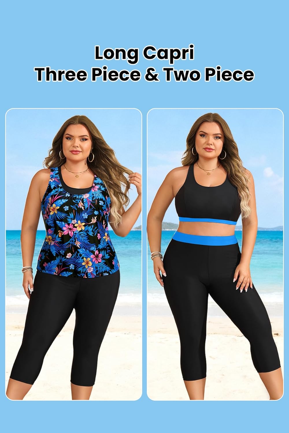 Yonique 3 Piece Plus Size Swimsuits for Women Tankini Tops with Sports Bra and Swim Capris Athletic Bathing Suits - Image 4