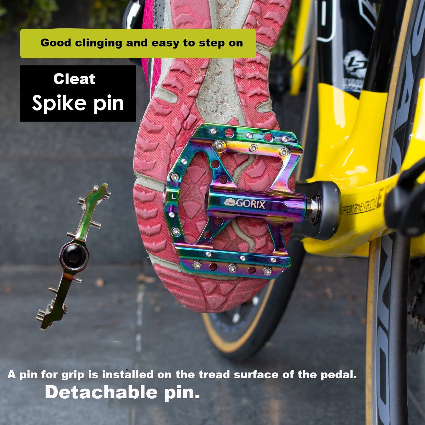 GORIX Pedali piatti per bicicletta, larghi e leggeri, con perno antiscivolo per bici da strada, mountain bike, GX-FY251