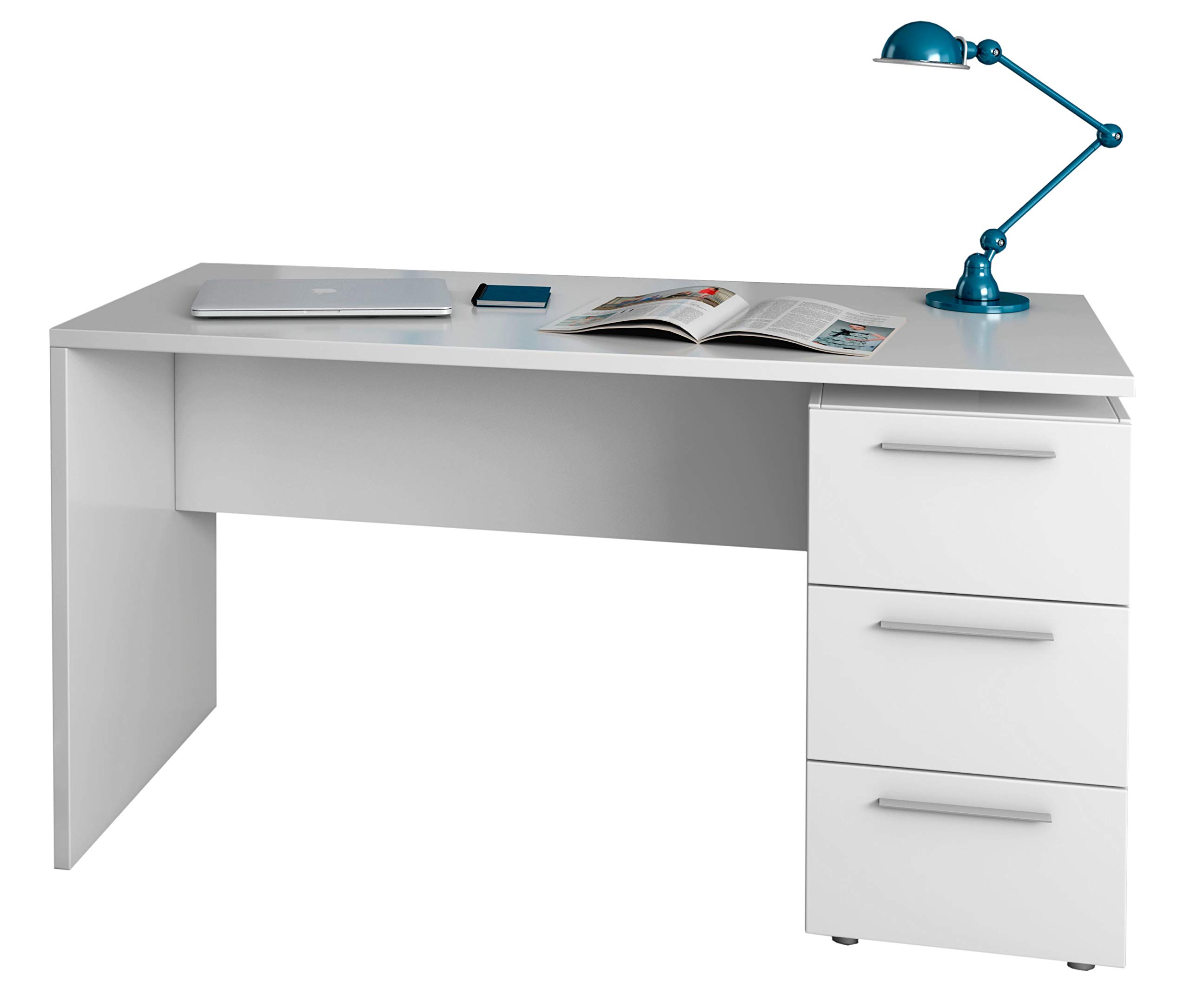 Bricozone Scrivania Bianca Con Cassettiera Reversibile A 3 Cassetti In Melaminico Design Moderno Per Ufficio Studio E Cameretta 138x74x60 Cm