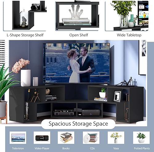 Miniatura 9 de Tangkula Soporte de consola de TV de 3 piezas, centro de entretenimiento de combinación libre para TV de 50, 55, 60, 65 pulgadas, soporte Negro