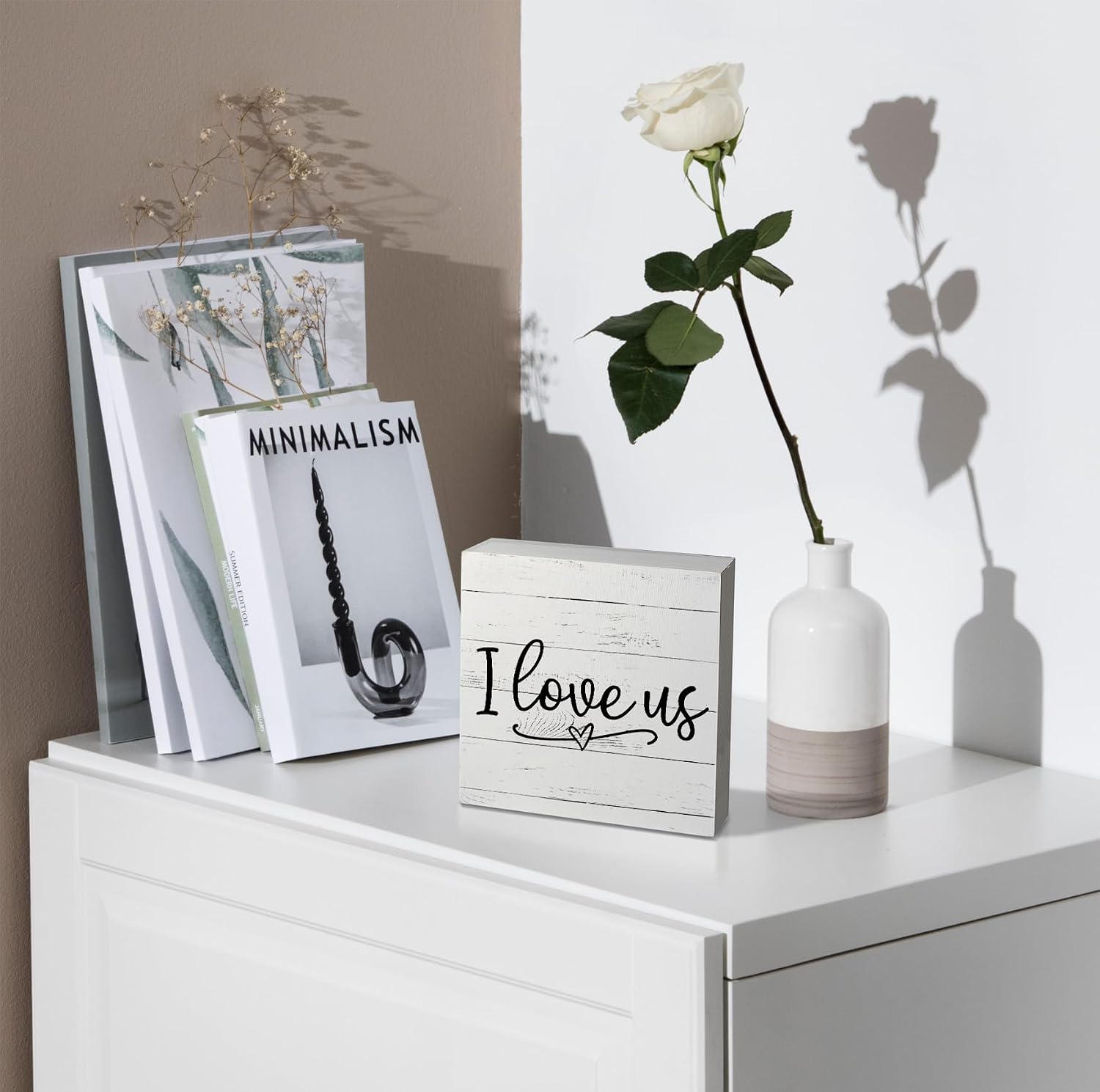 Kunlisa I Love Us Wood Box Sign, Wedding Gift for Couple, Love Sign for Home Decor, 5x5 Inch