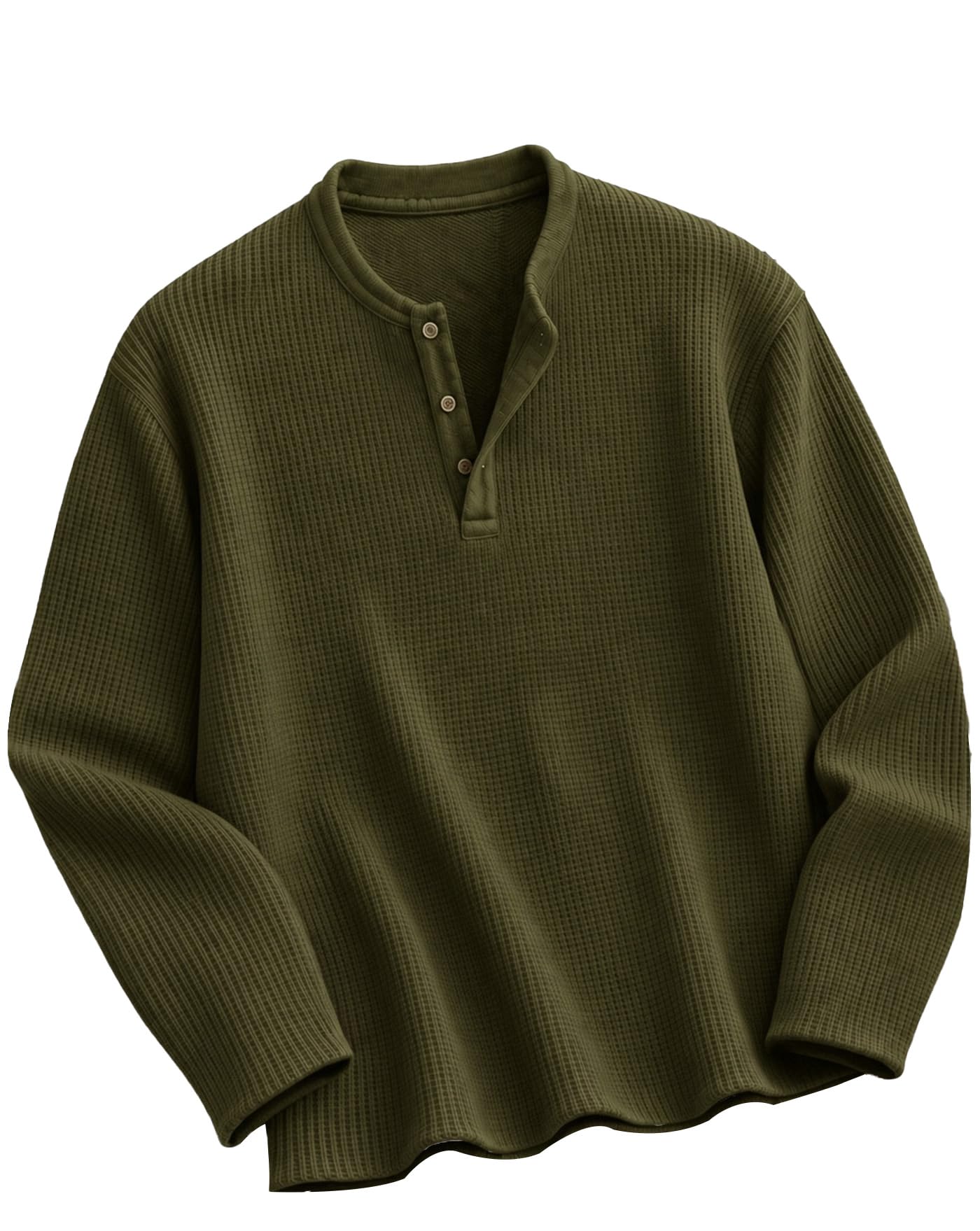 AUSK Men's Full Sleeve Henley T Shirts Olive Green - Image 1