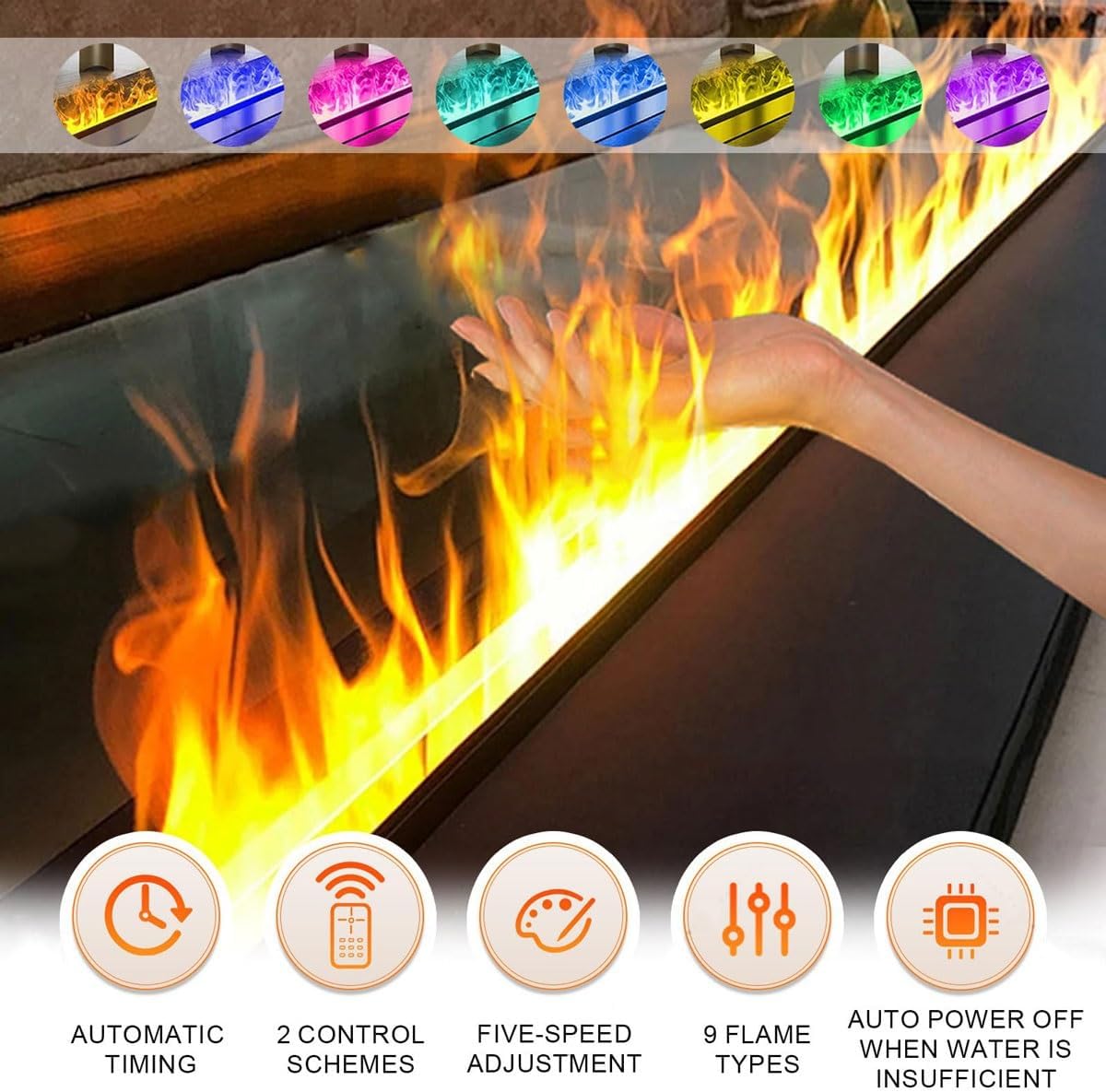 3D Water Vapor Fireplace,Recessed Electric Vapor Fireplace with 9 Color Flame & Remote Control,Electric Fireplaces with Flame Adjustment,Automatic Water Filling(150cm)