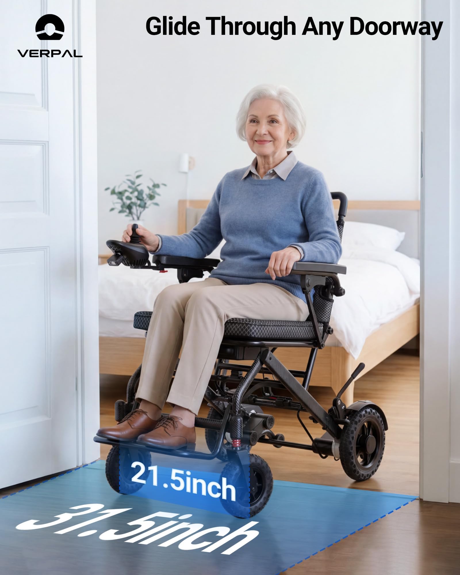 Rollstuhl Elektrisch Faltbar Leicht 16,2KG Elektrischer Rollstuhl 32KM | Sitzbreite 47cm, 12Ah Lithium-Batterie, 360W Elektrorollstuhl, 5 Jahre Support, Flugzeugzulassung, Kohlefaser-Folie