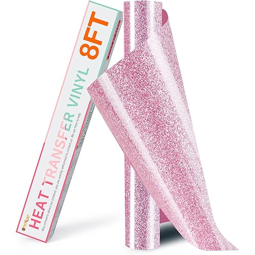 HTVRONT Pink Glitter HTV Heat Transfer Vinyl Rolls - 10" x 8ft Pink Glitter HTV Vinyl for Shirts, Glitter Iron on Vinyl for All Cutter Machine - Easy to Cut & Weed for Heat Vinyl Design (Pink)