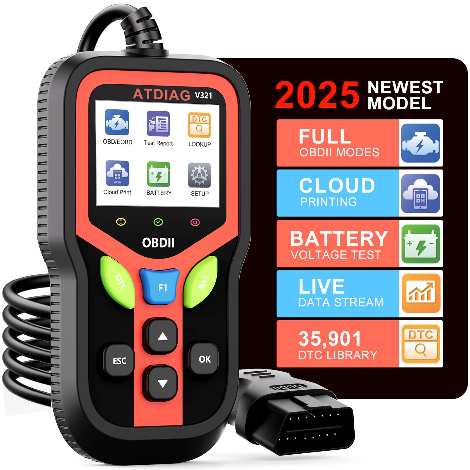 2025 Upgraded OBD2 Scanner Diagnostic Tool, Check Engine Lights and Clear Vehicle Trouble Codes with Professional Battery Start Test, Cloud Printing Enhanced Car Scanner for All Vehicles Since 1996
