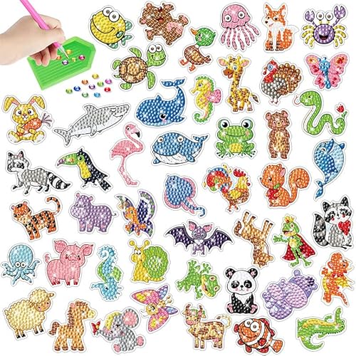 Arkindy Kids Diamond Painting Stickers Kits,5D DIY Diamond Painting Kits Gem Art Crafts for Children Diamond Dots Mosaic Kits for Girls,Boys and Adults (Animals and Oceans)