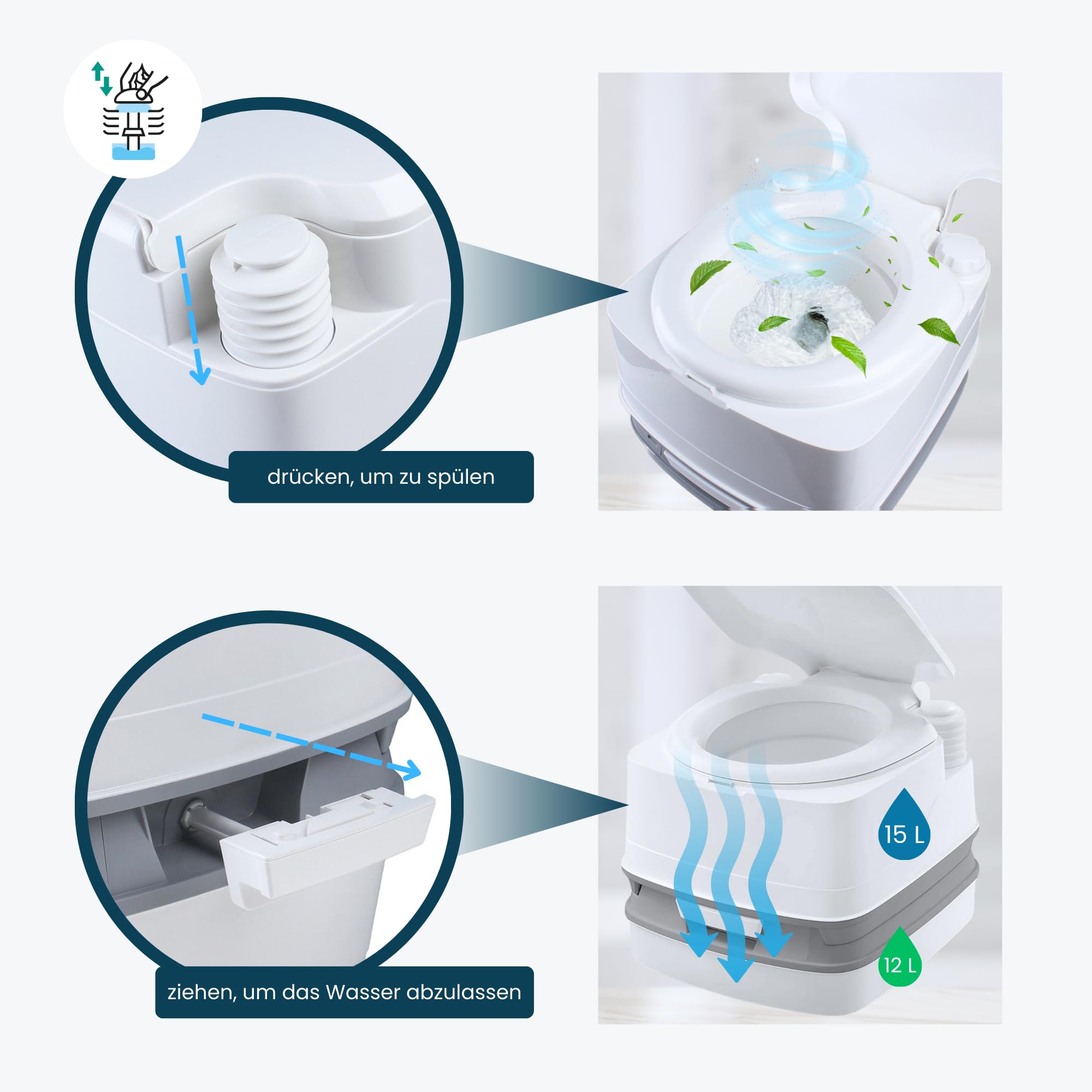 Thetford Porta Potti Qube MT Campingtoilette 12L, Mobile Chemietoilette, Portable Toilette für Camping & Travel, kompakte Reisetoilette, Weiß