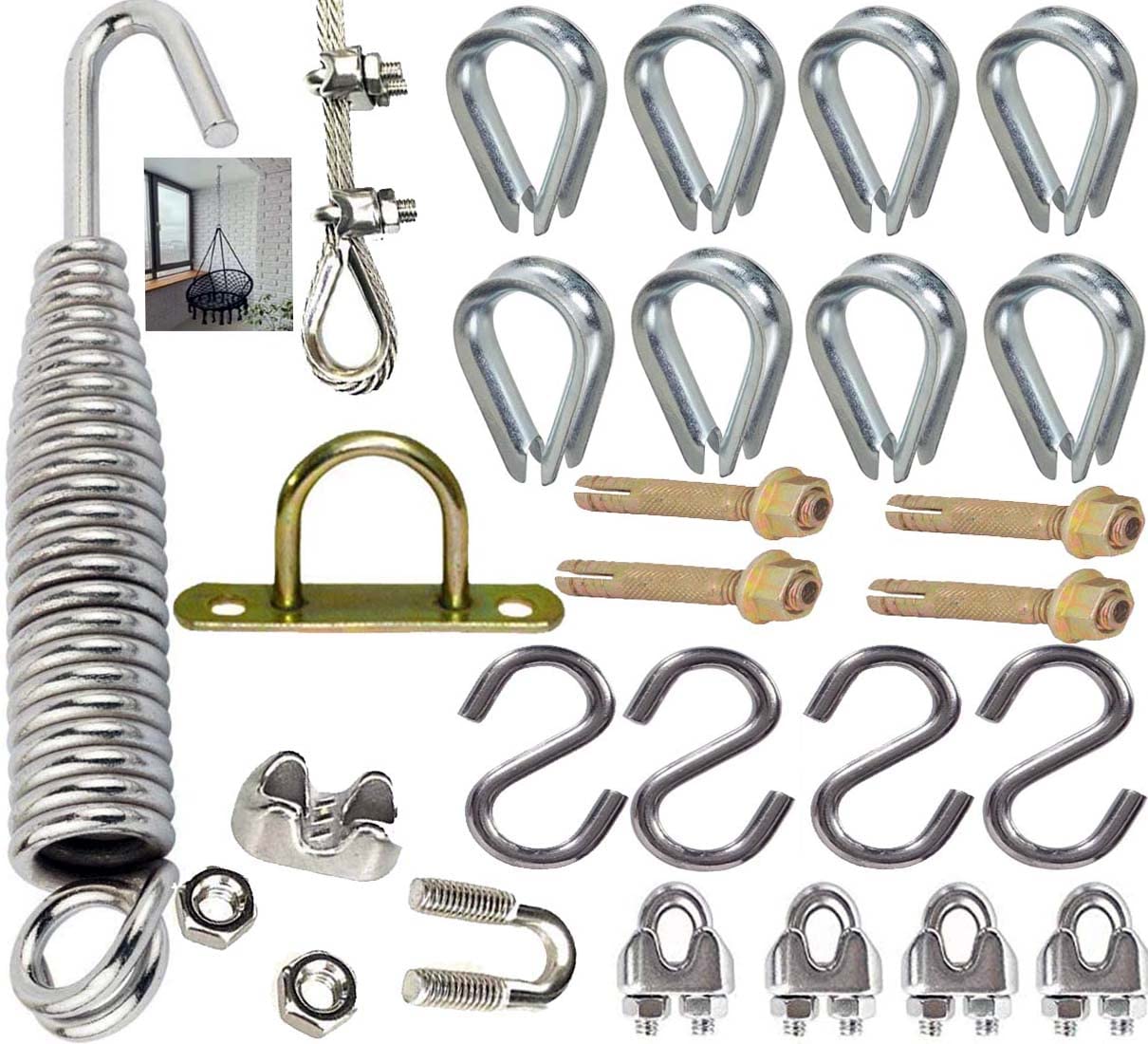 DIY Crafts 26 Pcs Hammocks, Swing Chairs Accessories 360°Rotating Bearing Spring Hook Swivel Hook Ceiling Mount Mounting with Expansion Screws Hanging for Hammocks, Swing Chairs (Multi Colour, 26)-image-16