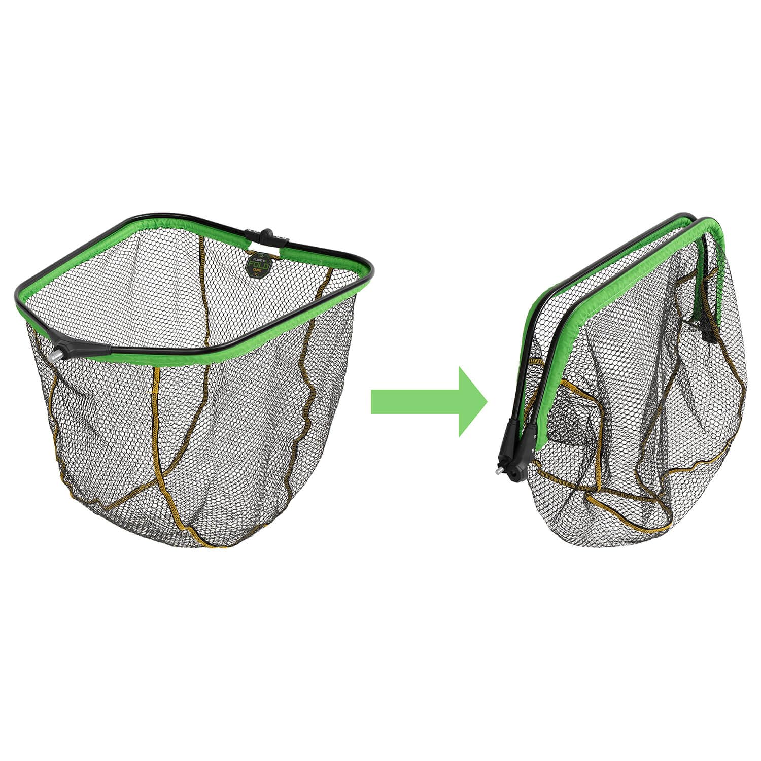 Delphin Reaxe Floater Kescherkopf Schwimmend Gummiert Faltbar, leichter Aluminiumrahmen, schwarz-grün, faltbares Netz für Angler, universell kompatibel, 50x40cm bis 80x70cm