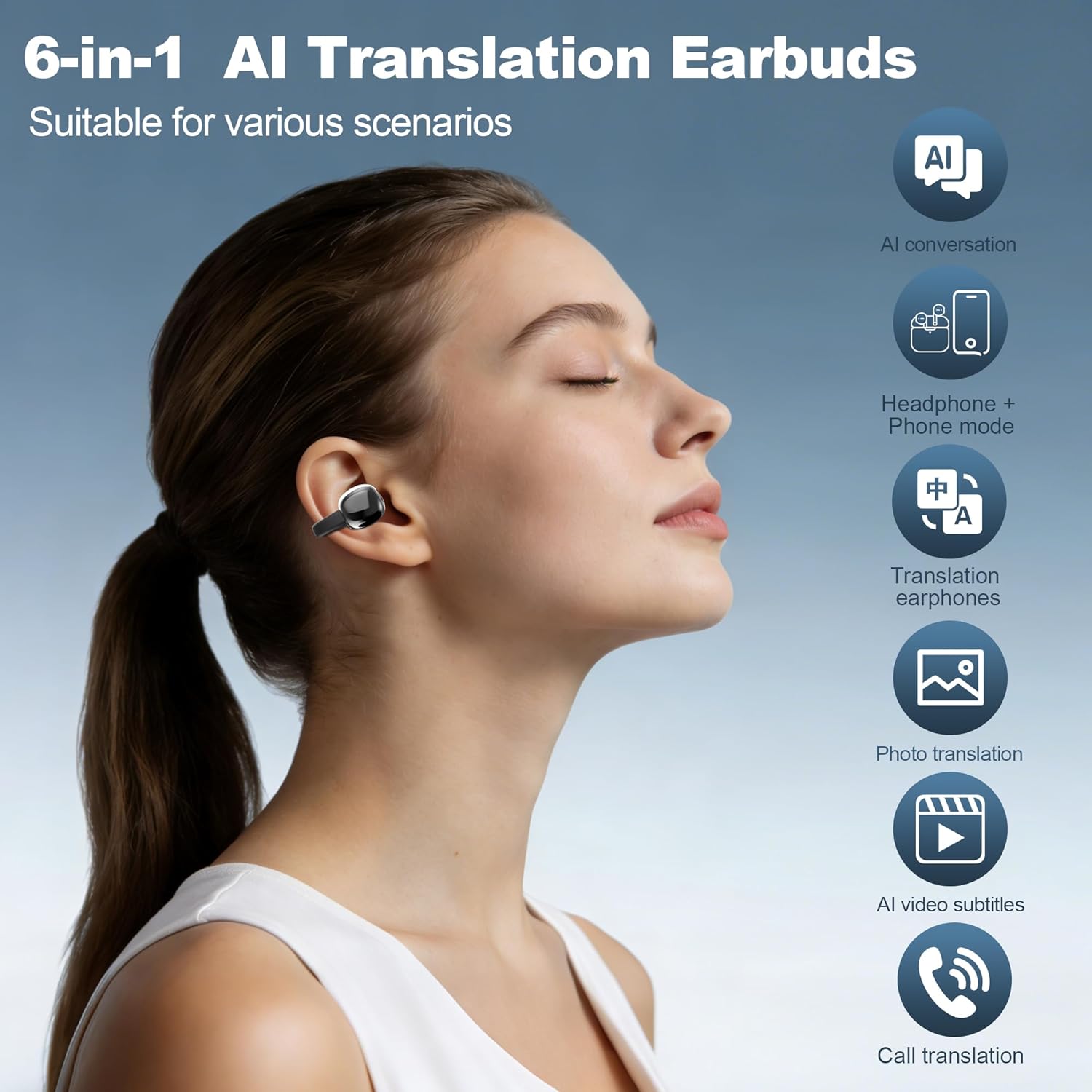 AI Translation Earbuds Real Time - Two-Way Language Translator Earbuds for Call & Video Build Global Business - AI Meeting Assistant Supports Voice Recorder, Transcribe & Summarize with APP