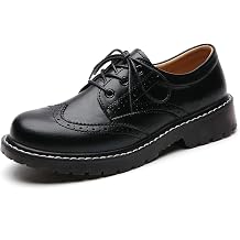 XMM Oxford Shoes for Women Womens Oxford Shoe Lace-Up Round Toe Leather Flat Classic Non-Slip Work Business Dress Office Shoes